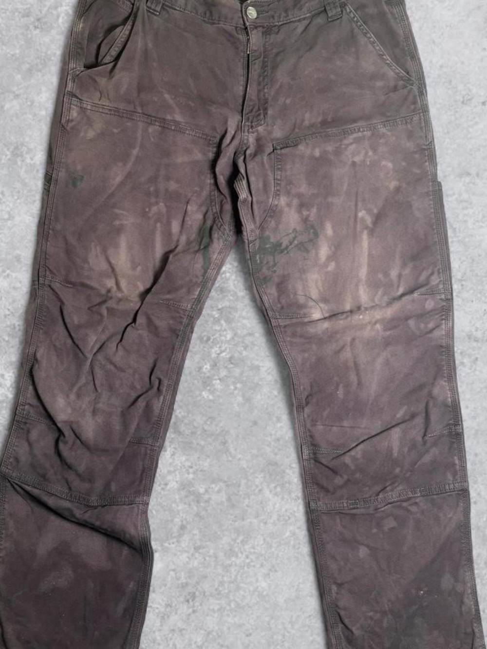 Carhartt Double Knee Work Pants Charcoal Grey Size 34x32 Distressed/Paint